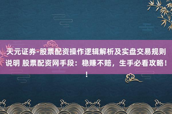 天元证券-股票配资操作逻辑解析及实盘交易规则说明 股票配资网手段：稳赚不赔，生手必看攻略！