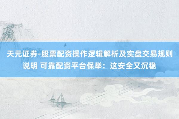 天元证券-股票配资操作逻辑解析及实盘交易规则说明 可靠配资平台保举：这安全又沉稳