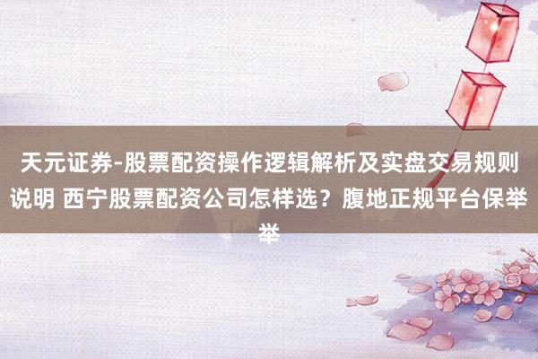 天元证券-股票配资操作逻辑解析及实盘交易规则说明 西宁股票配资公司怎样选?腹地正规平台保举