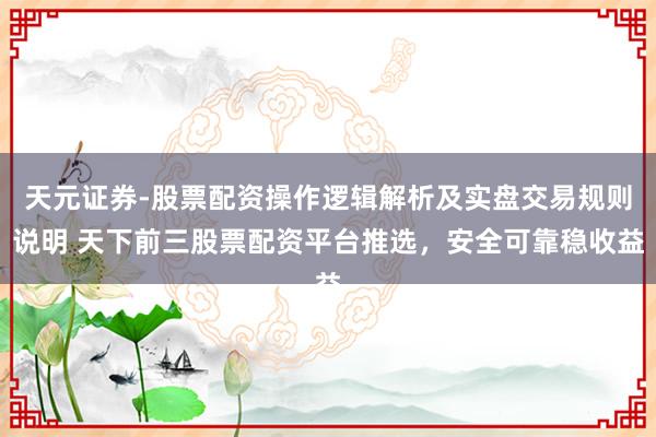 天元证券-股票配资操作逻辑解析及实盘交易规则说明 天下前三股票配资平台推选，安全可靠稳收益