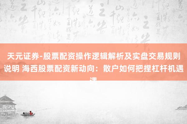 天元证券-股票配资操作逻辑解析及实盘交易规则说明 海西股票配资新动向：散户如何把捏杠杆机遇
