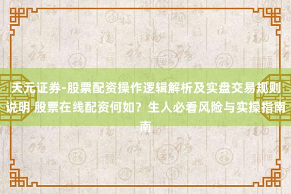 天元证券-股票配资操作逻辑解析及实盘交易规则说明 股票在线配资何如？生人必看风险与实操指南