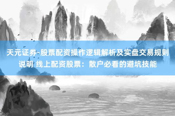 天元证券-股票配资操作逻辑解析及实盘交易规则说明 线上配资股票：散户必看的避坑技能