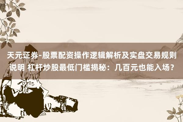 天元证券-股票配资操作逻辑解析及实盘交易规则说明 杠杆炒股最低门槛揭秘：几百元也能入场？